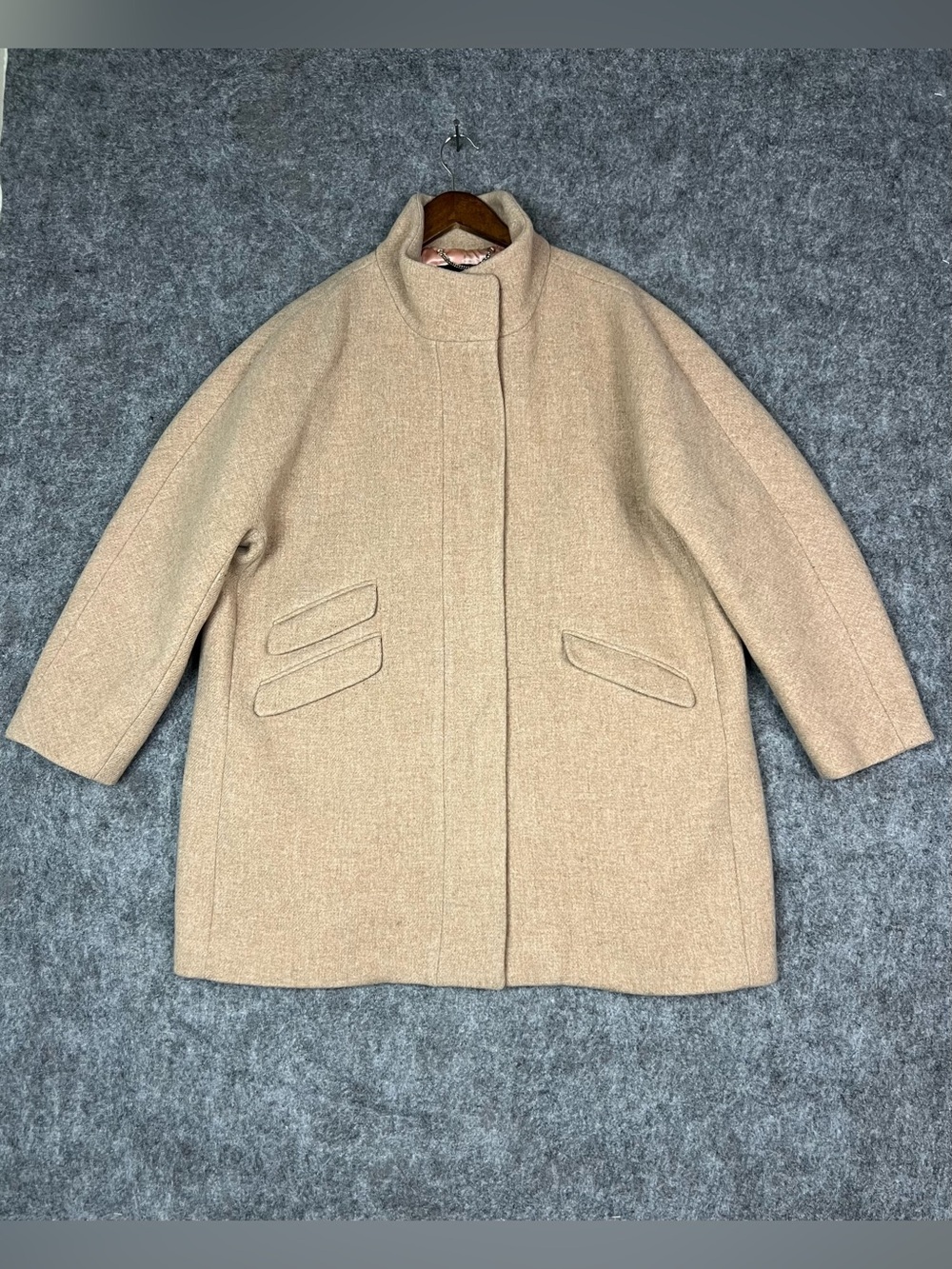 J.Crew Cocoon Coat Italian StadiumCloth Wool Tan Beige Nello Gori J5536 Women XL